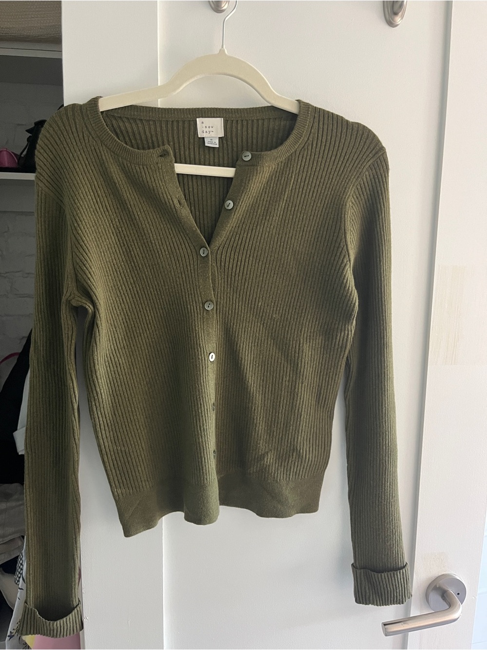 a new day Olive Green Ribbed Button-Front Cardigan